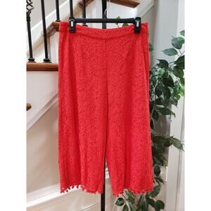 Isla Maude Womens Red Lace Floral Cotton Elastic Waist Casual Capri Pants Small